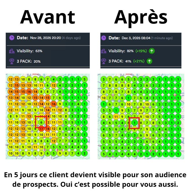 Avant/Après positionnement SEO local couvreur Nantes — passage du rouge au vert Top 1 à Top 3
