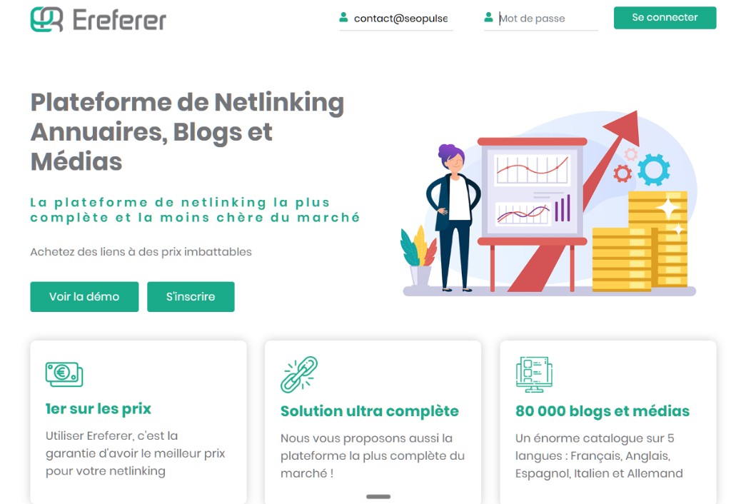 Plateforme de netlinking Ereferer : annuaires, blogs et médias